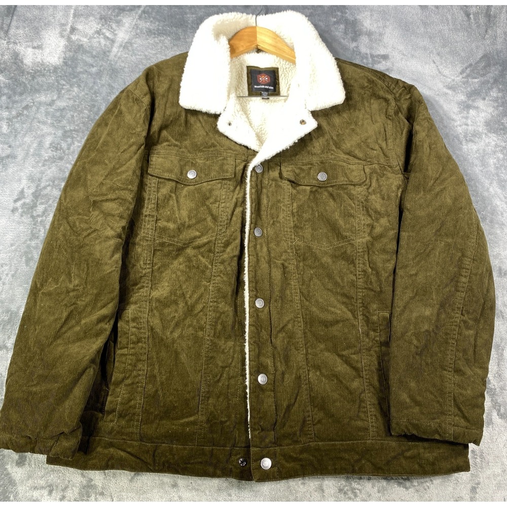 Mountain and Isles Corduroy Jacket Mens 2XL Green Sherpa Lined Granola Gorpcore